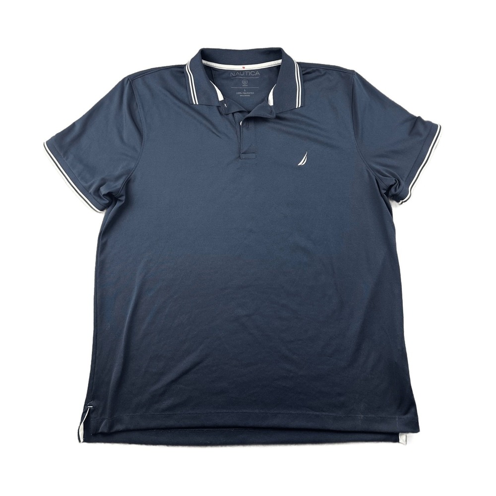 Nautica Polo Shirt Men L Blue Classic Fit Performance Short Sleeve Sports Golf